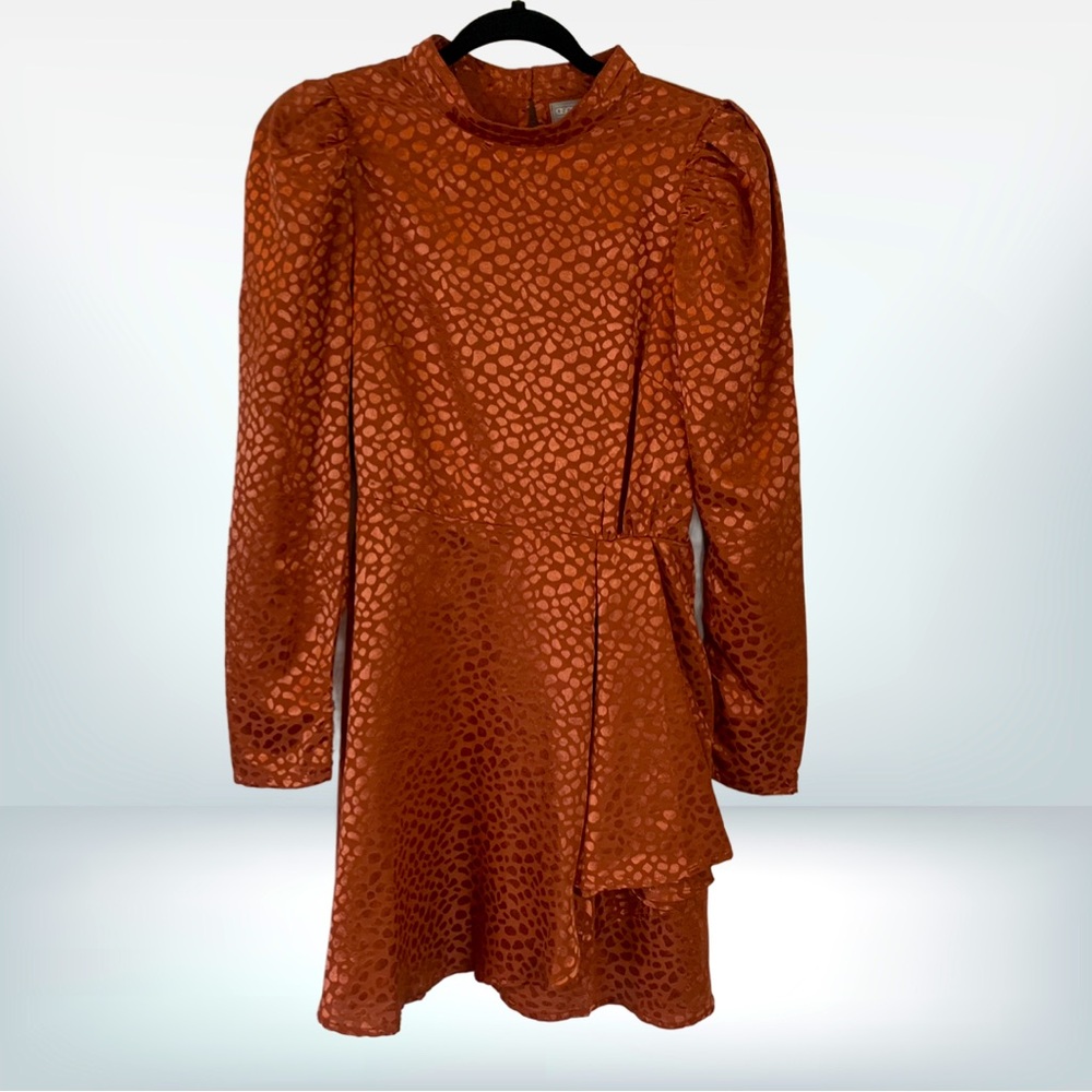 ASOS Jacquard Rust Puff Sleeve Mini Dress, size 6 - Picture 3 of 13